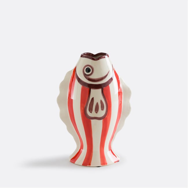 Vase forme poisson, en céramique, hauteur 31 cm, FISKA Couleur rouge orangé <span itemprop=