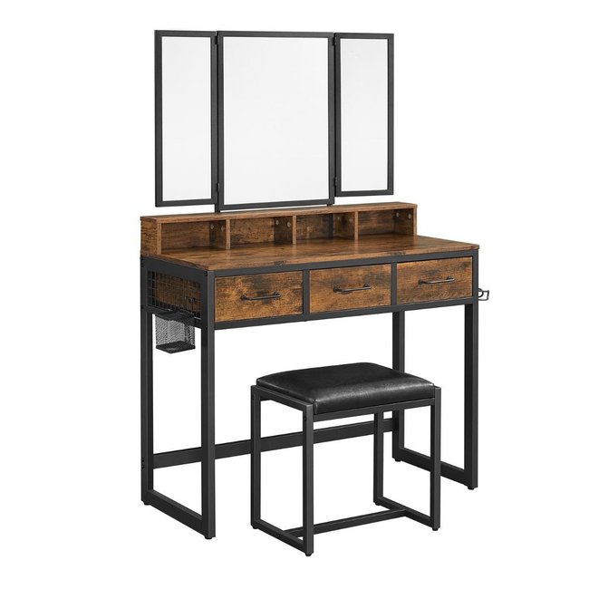 Coiffeuse avec Miroir, Rangements et Tabouret - L90 cm Couleur noir <span itemprop=