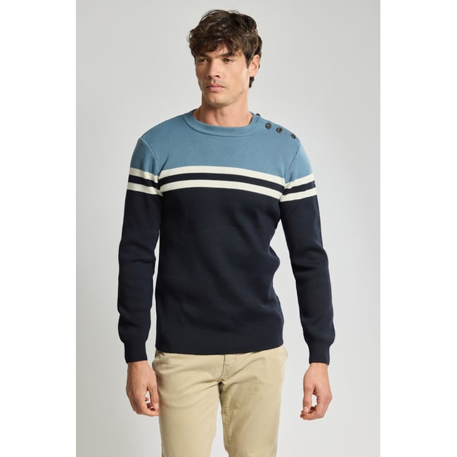 Pull rayé - laine marine deep/ bleufin/ natu <span itemprop=