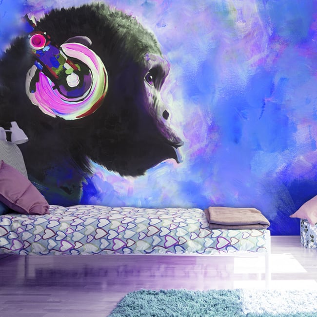 Papier peint intissé panoramique Animaux Blue Melody Couleur noir <span itemprop=