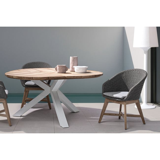 Table de jardin forme galet en teck et aluminium L160 - CAP FERRET - HELLIN, DEPUIS 1862