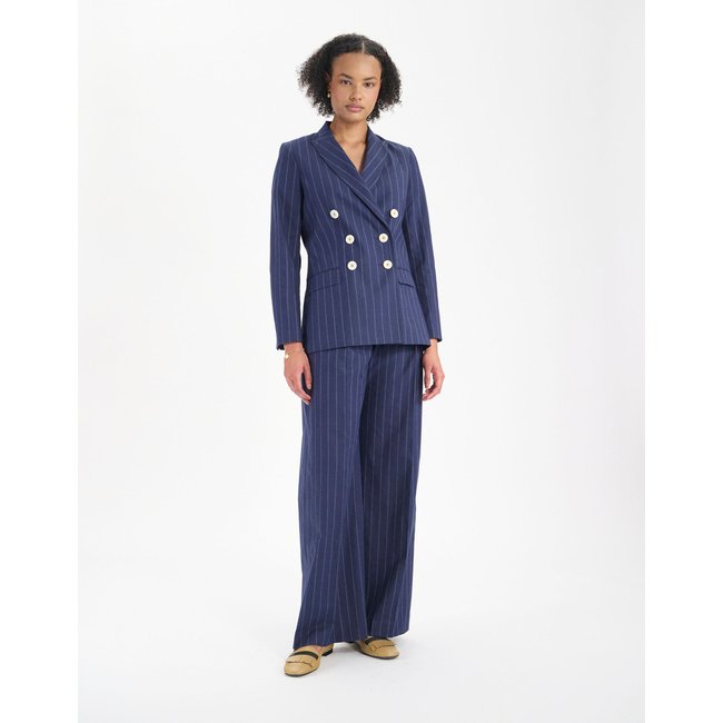 Veste Ezio en lin mélangé marine blue navy <span itemprop=