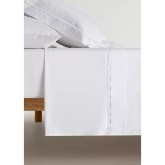 Drap plat percale de coton entre-deux lit 180/200 cm blanc <span itemprop=
