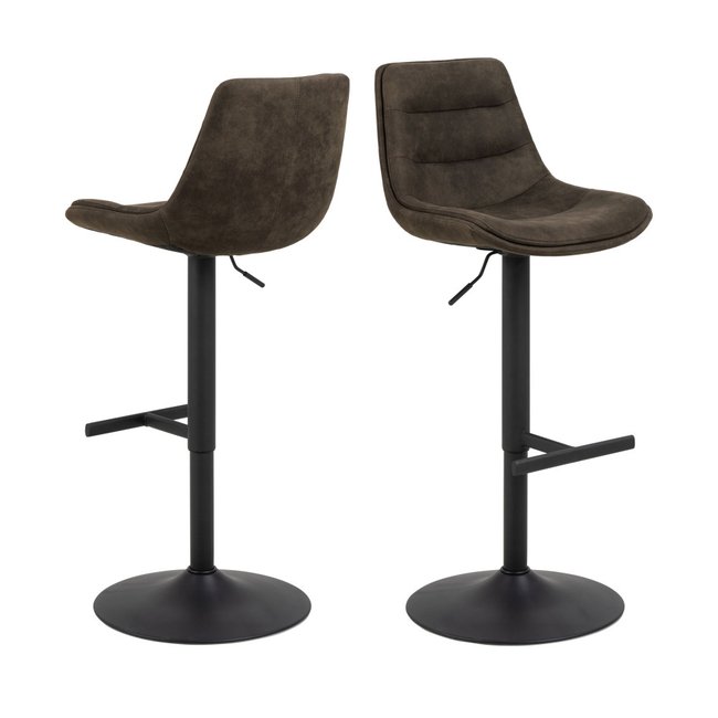 Lot de 2 tabourets de bar réglables en tissu et métal H65-86cm- ANTRIADE Couleur gris <span itemprop=