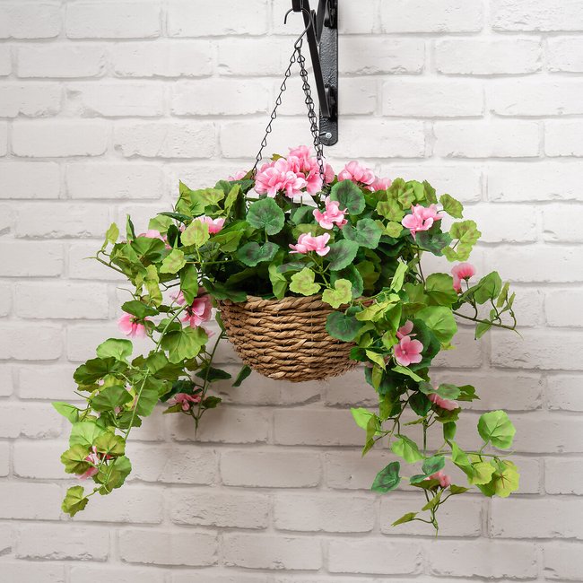 80cm Artificial Pink Geranium Hanging Basket, pink, SO'HOME
