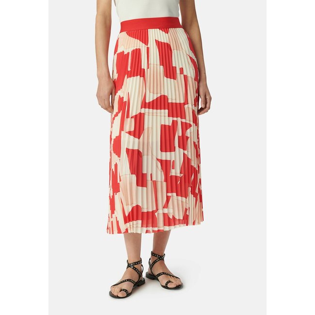 Pleated Maxi Skirt in Graphic Print, red print, IKKS