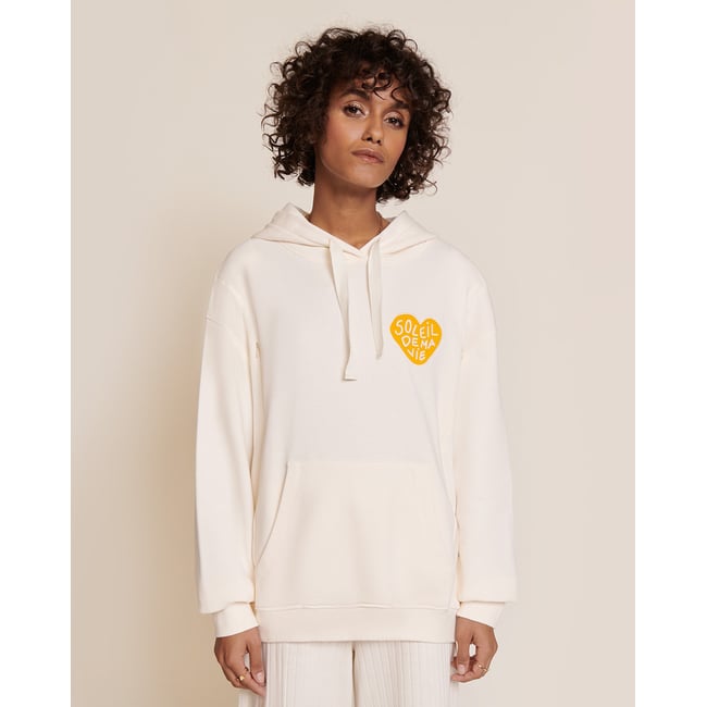 Sweat d'allaitement en coton bio, SOLEIL DE MA VIE blanc - crème <span itemprop=