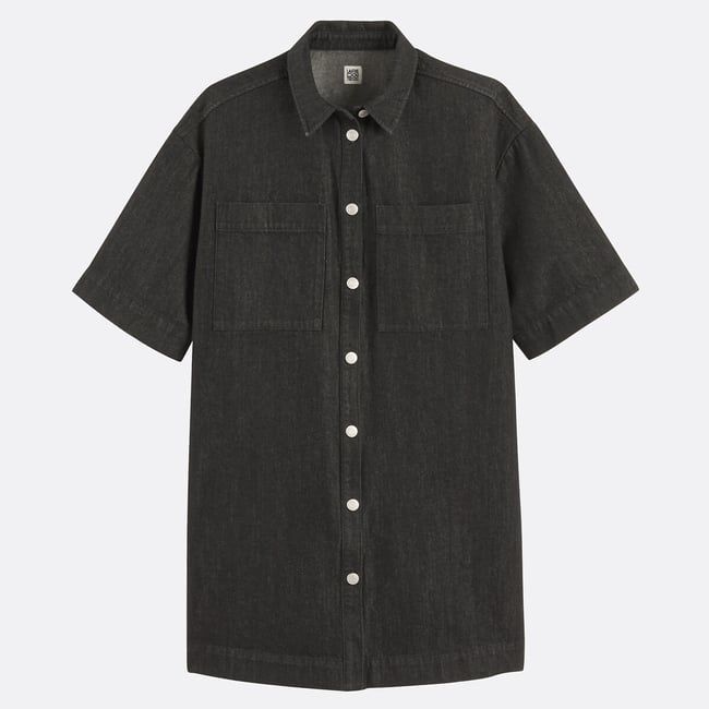 Robe ample courte en denim, Signature SARA  noir lavé <span itemprop=