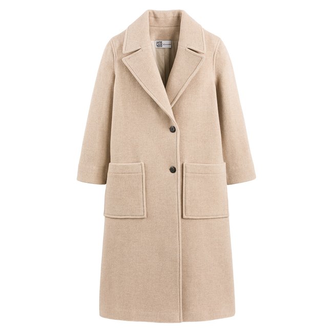 Manteau long en laine mélangée beige <span itemprop=