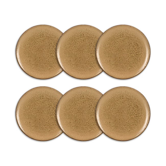Lot de 6 assiettes à dessert 21cm en porcelaine, LUNEA Couleur marron <span itemprop=