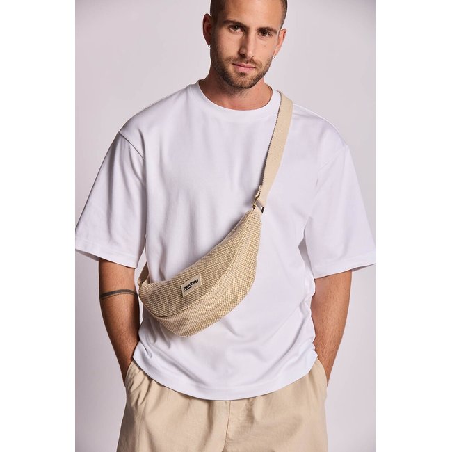 Marsupio a mezzaluna in tessuto intrecciato, Andrea ecru  HINDBAG