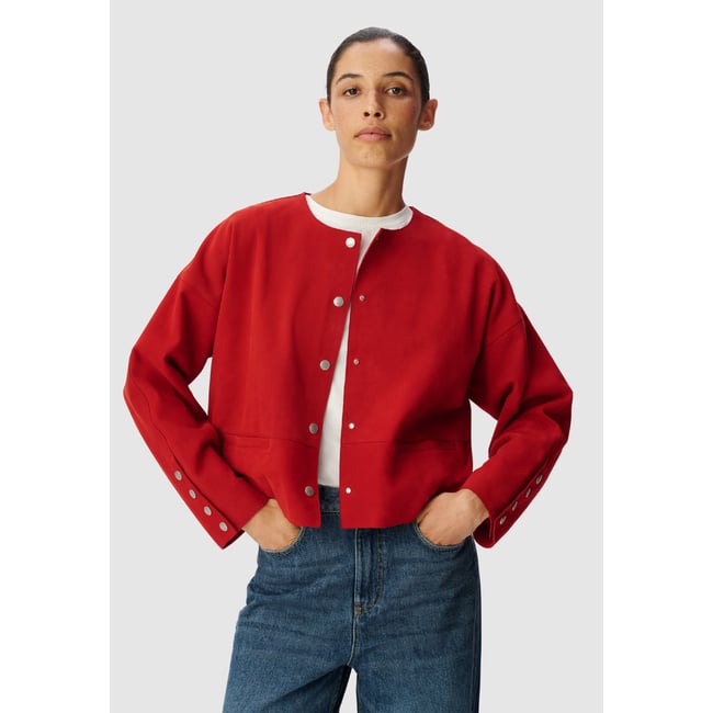 Veste cuir velours rouge <span itemprop=