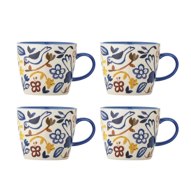 Mugs grès floral oiseaux  Figuria set de 4 Couleur multicolore <span itemprop=