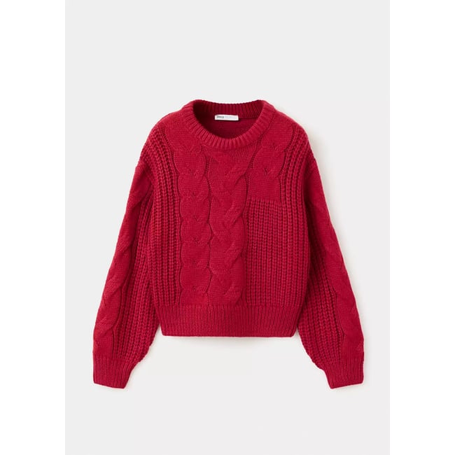 Pull-over maille tressée rouge <span itemprop=