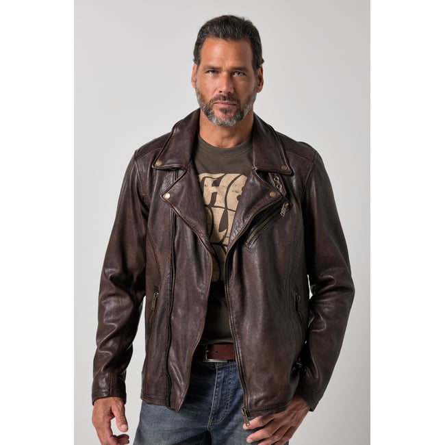 Perfecto en cuir nappa d'agneau raffiné noisette <span itemprop=
