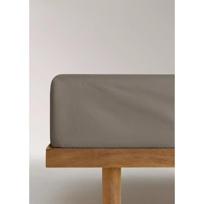 Drap-housse percale de coton 300 fils lit 150 cm café <span itemprop=