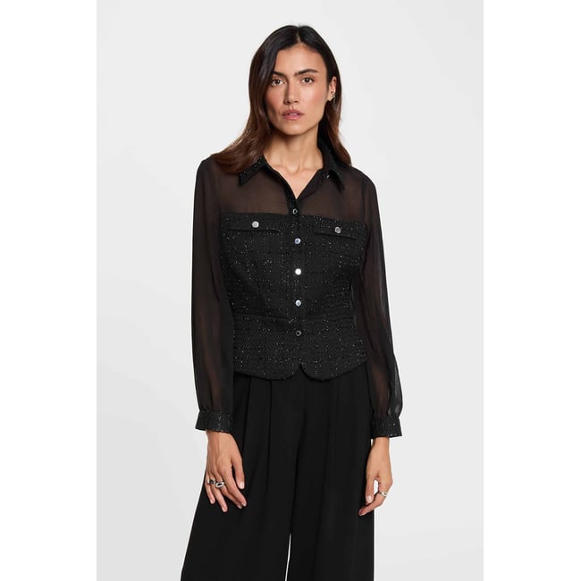 Chemise tweed cintrée noir <span itemprop=