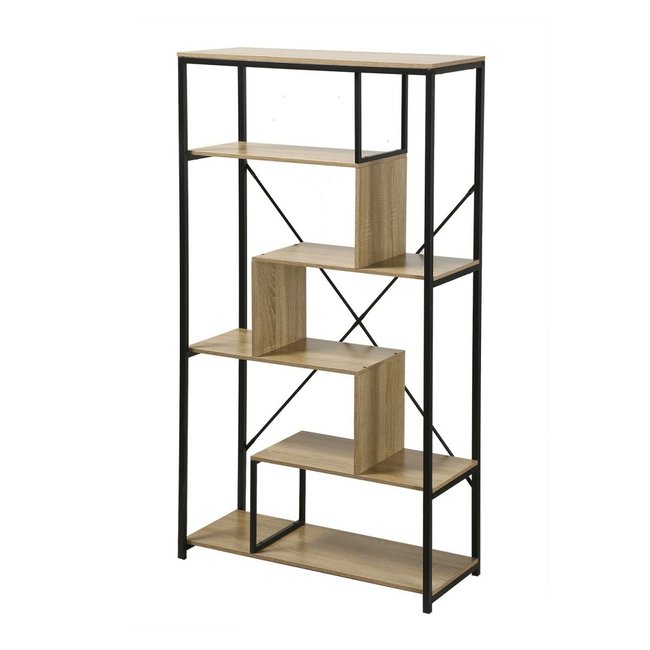 Bibliothèque avec étagères 6 niveaux H160 cm Couleur bois foncé <span itemprop=
