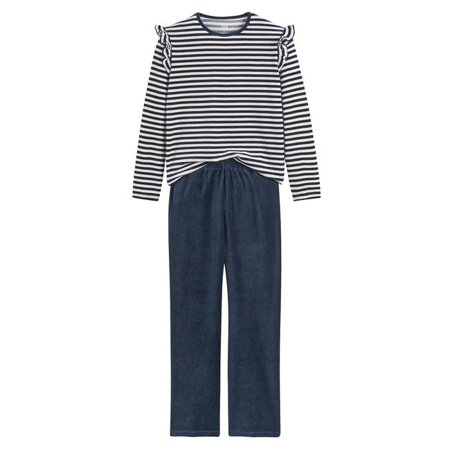 Pyjama in fluweel, met strepen <span itemprop=