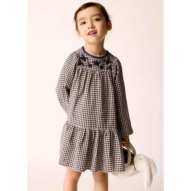Robe en coton à imprimé vichy bleu marine <span itemprop=