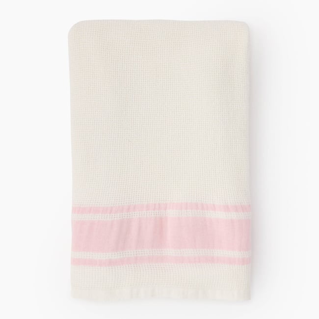 Fouta nid d'abeilles rayures, 100x180cm, 100% coton bio pin up <span itemprop=