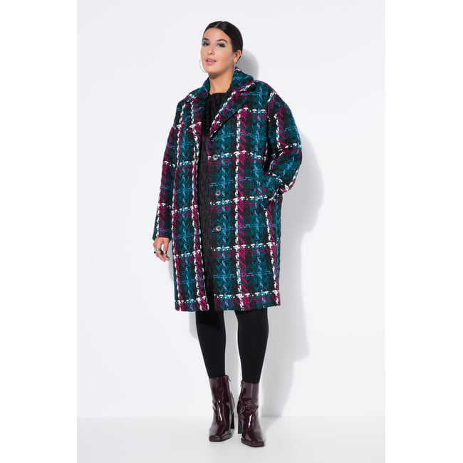 Manteau oversize à carreaux, col à revers noir <span itemprop=