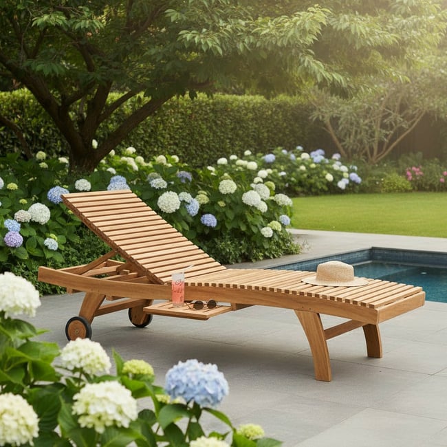 Bain de Soleil en teck massif Beverly naturel <span itemprop=
