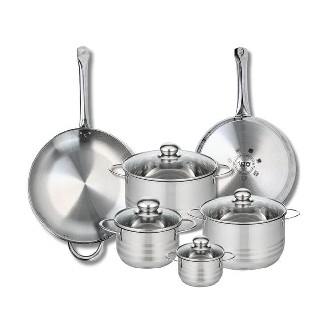 2 poêles 28/32cm + 4 faitouts 12/16/20/24cm PROFI BRILLANT inox <span itemprop=