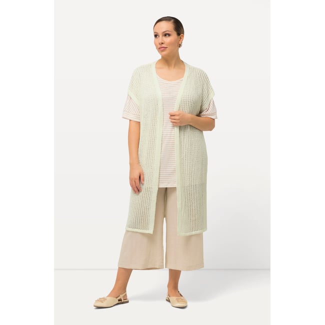 Gilet en maille ajourée blanc neige <span itemprop=