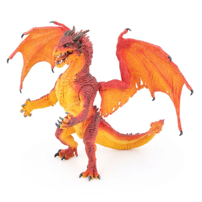 Figurine Dragon roi de feu orange rouge et jaune <span itemprop=