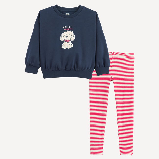 Set da 2 pezzi, felpa a girocollo e legging a righe marine + grigio chiné LA REDOUTE COLLECTIONS