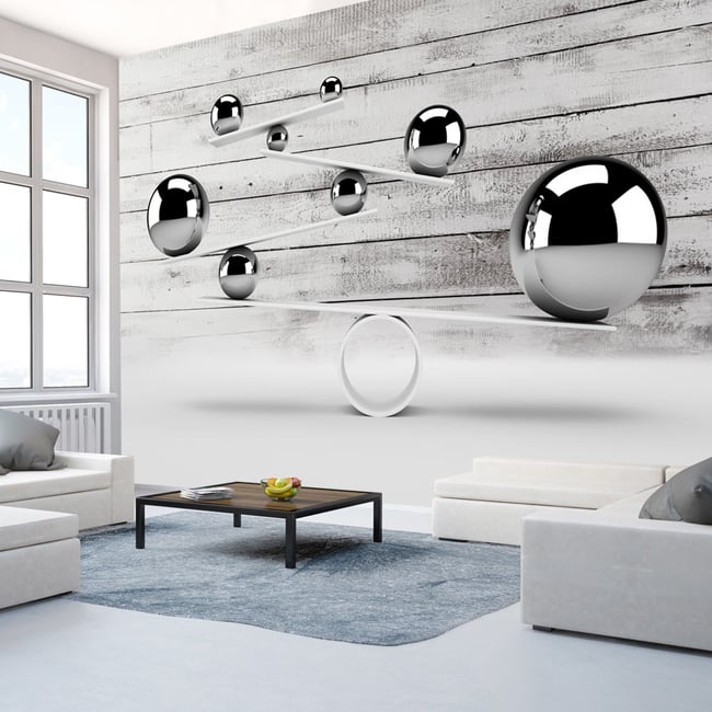 Papier peint intissé panoramique 3D et Perspective Balance Couleur gris / argent <span itemprop=