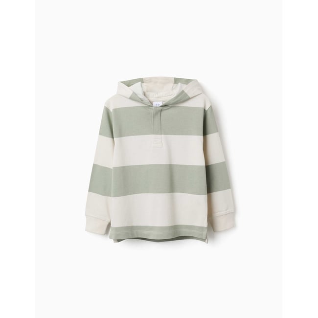 Sweat en coton avec capuche et à rayures vert clair <span itemprop=