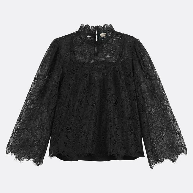 Blouse en dentelle, manches 3/4, LUCIA noir <span itemprop=