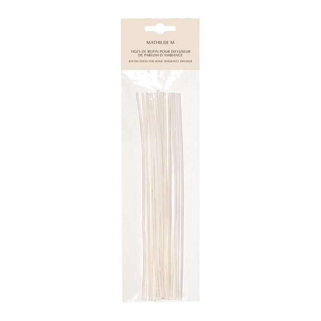 Sachet de 18 tiges de rotin blanchi 25 cm Couleur blanc <span itemprop=