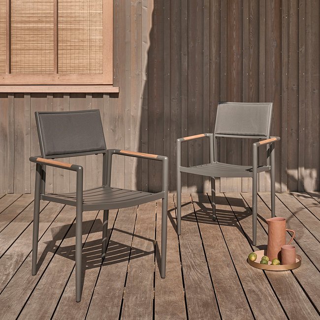 Lot de 2 fauteuils en teck massif et aluminium  SIENA noir <span itemprop=