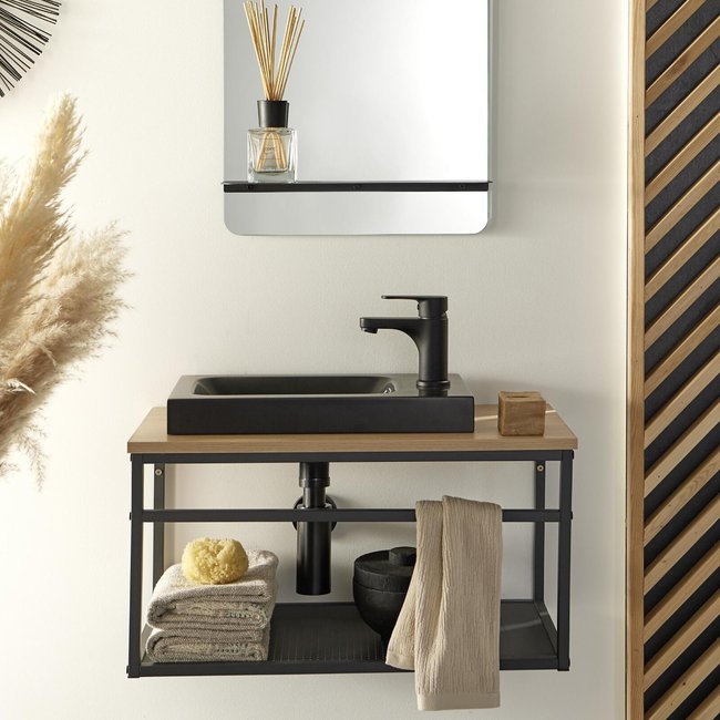 Meuble lave-mains grande largeur avec vasque résine 60cm WILO vasque noire <span itemprop=