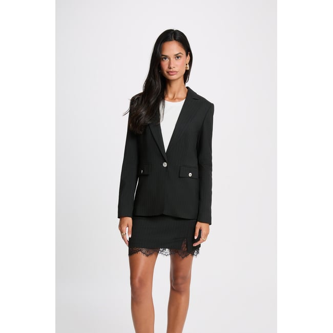 Blazer rayé col tailleur noir <span itemprop=