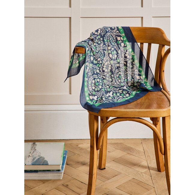 Carré bandana fleuri coton biologique bleu <span itemprop=