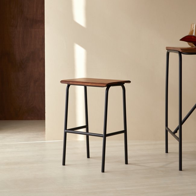 Tabouret haut en palissandre massif et métal TALIA Couleur marron <span itemprop=