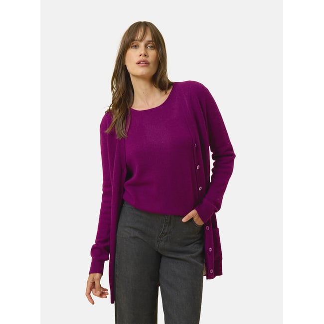 Cardigan Col V Prune Chelsea violet chiné <span itemprop=
