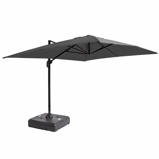 Parasol déporté 3x4m et dalle à lester sur roues aluminium, CASERTA gris anthracite <span itemprop=