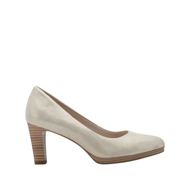 Escarpins à talon en cuir champagne <span itemprop=