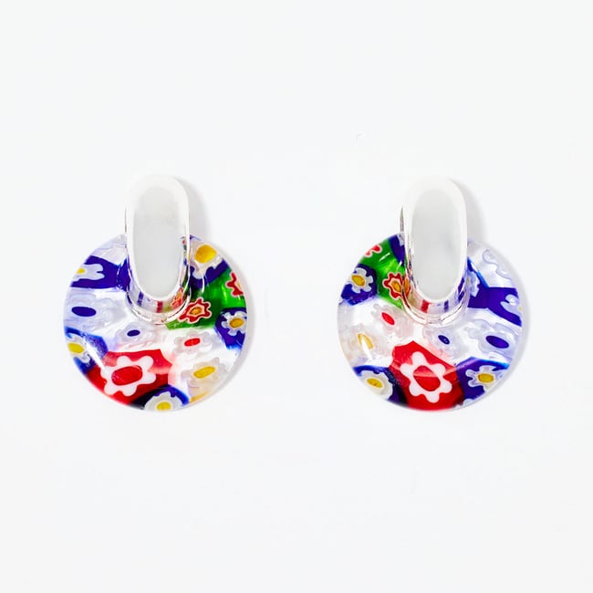 Boucles d'oreilles rondes en verre bleu bleu <span itemprop=