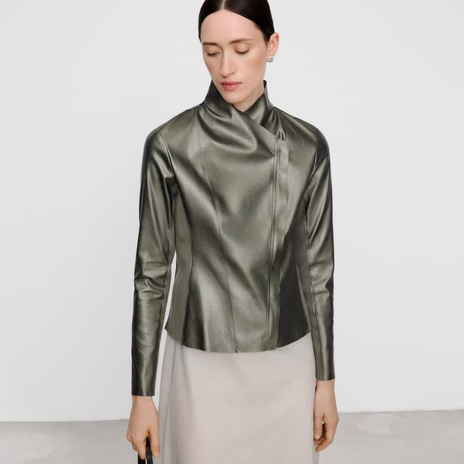 Veste cintrée à col cheminée argent <span itemprop=