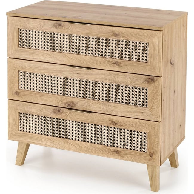 Commode TRIVILLA bois et cannage scandinave Couleur chêne artisan et cannage naturel <span itemprop=