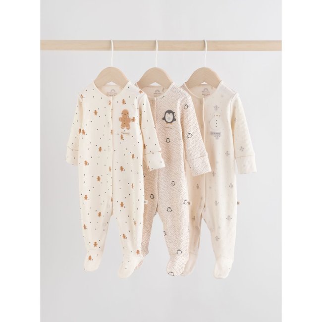 Grenouillère de noël bébé, lot 3 écru <span itemprop=