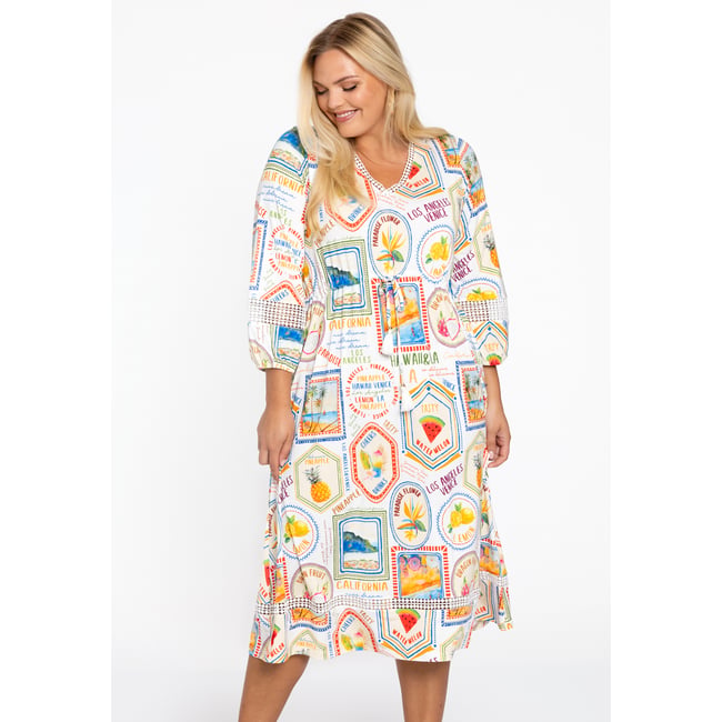Robe imprimé / imprimée écru <span itemprop=