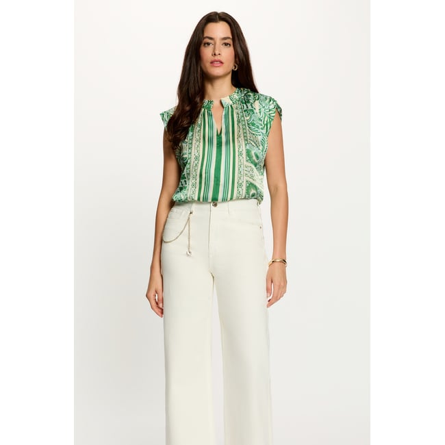 Blouse sans manches col v multicolore <span itemprop=