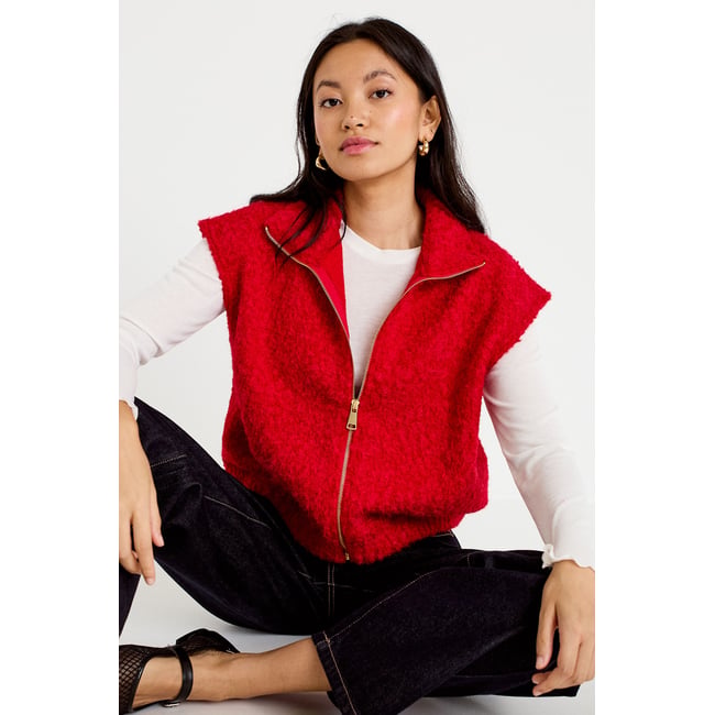 Gilet sans manches col montant rouge <span itemprop=